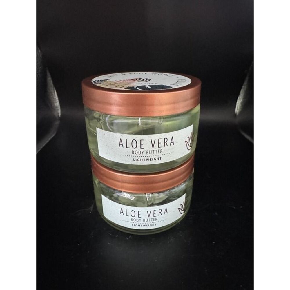 New Lot of 2 Bath & Body Works Aloe Vera Body Butter Lightweight 4oz Jar RARE
